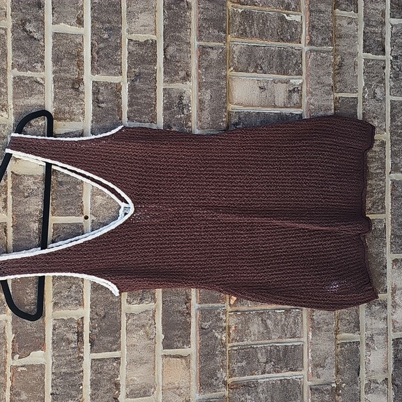 Abercrombie & Fitch Brown Knit Swim Cover Up Mini Dress with Cream Trim - Picture 8 of 11